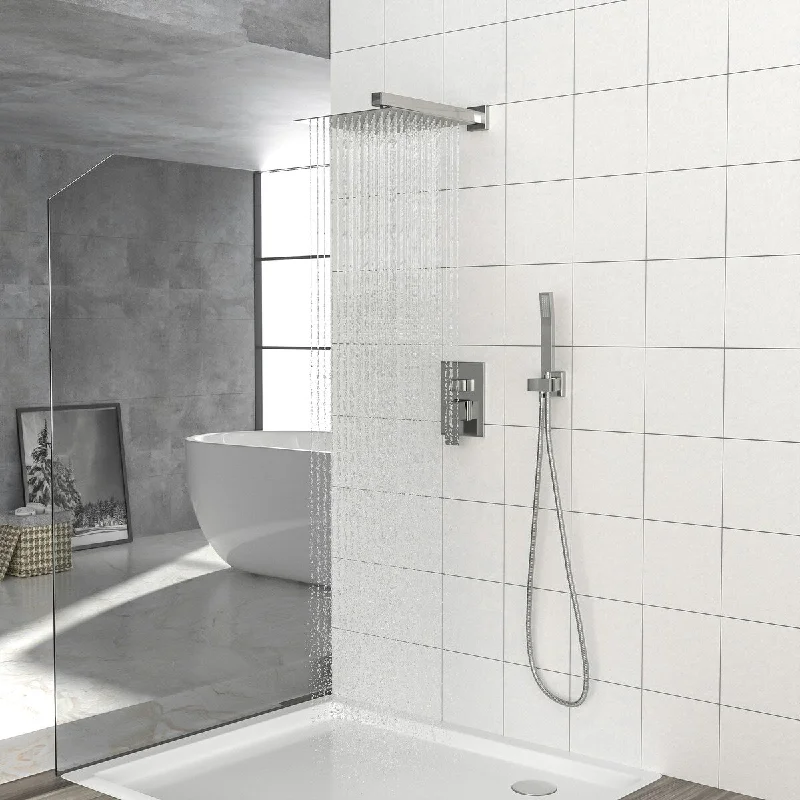 10 Inches Bathroom Luxury Rain Mixer Shower Combo Set Wall Mounted Rainfall Shower Head System Brushed Nickel Finish