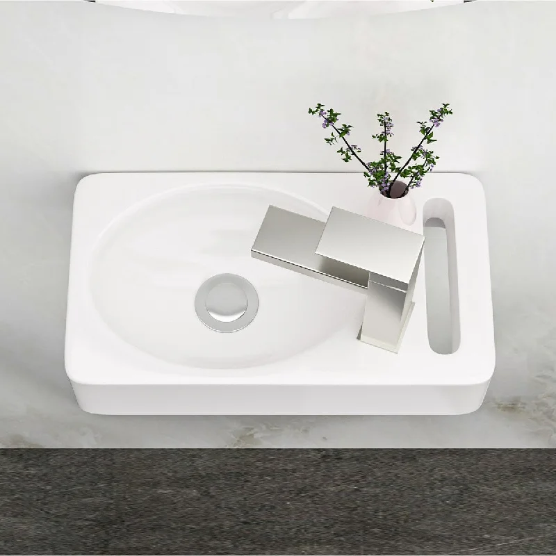 16 in Ceramic Wall-Mounted Rectangular Bathroom Sink in White - 15.75" x 8.69"