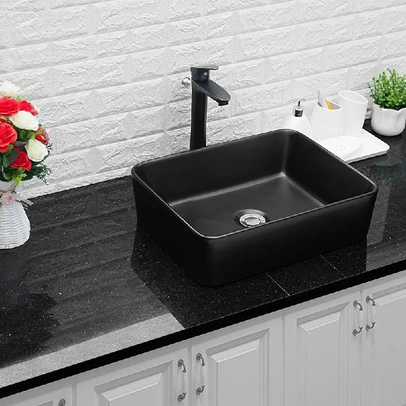 19"x15" Black Ceramic Rectangular Vessel Bathroom Sink - 19*15*5.5