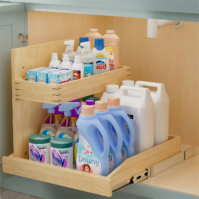 22.5-in W x 18.55-in H x 20.98-in D 2-Tier Cabinet Wood Pull-out Under-sink Organizer