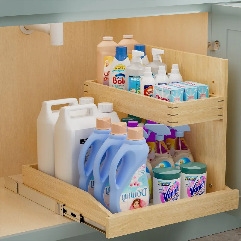 22.5-in W x 18.55-in H x 20.98-in D 2-Tier Cabinet Wood Soft Close Pull-out Under-sink Organizer