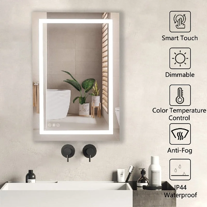 24 x 32 Modern Led Wall Mirror 3 brightness x 3 colors Anti-fog bathroom