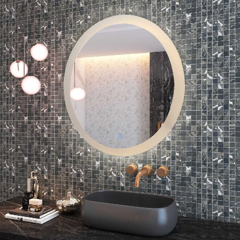 27.5” dia Round Dimmable Touch LED Lighted Wall Mounted Bathroom Mirror