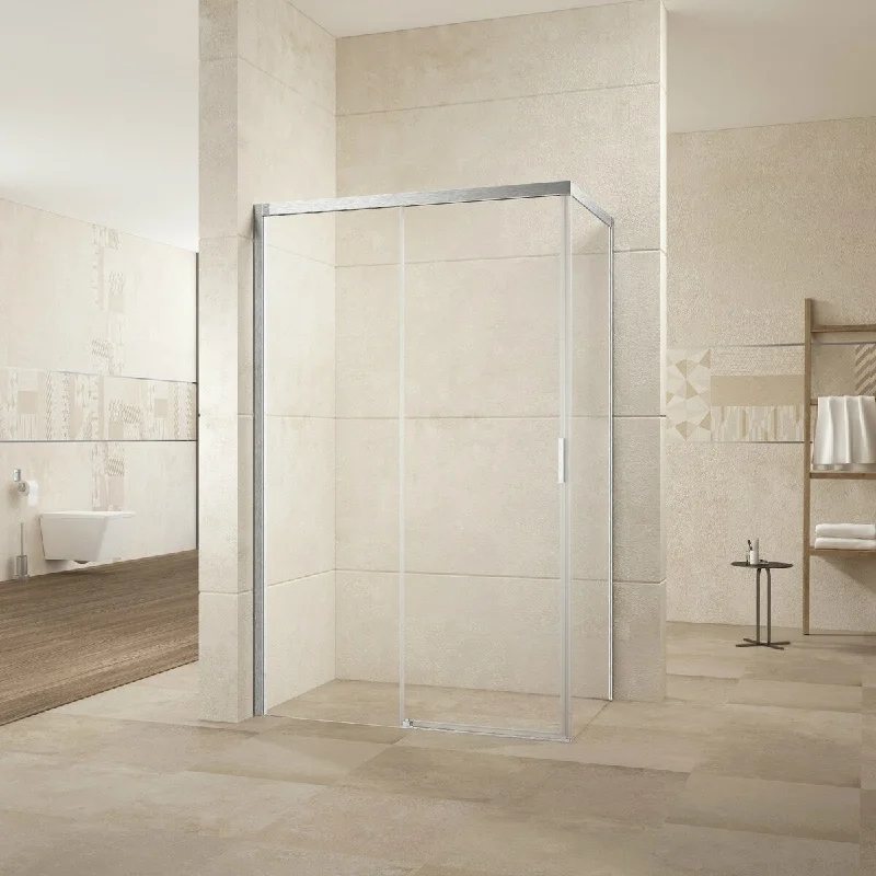 48" L x 34" W x 76" H Semi-Frameless Square Sliding Shower Enclosure w/ Invisible Rollers