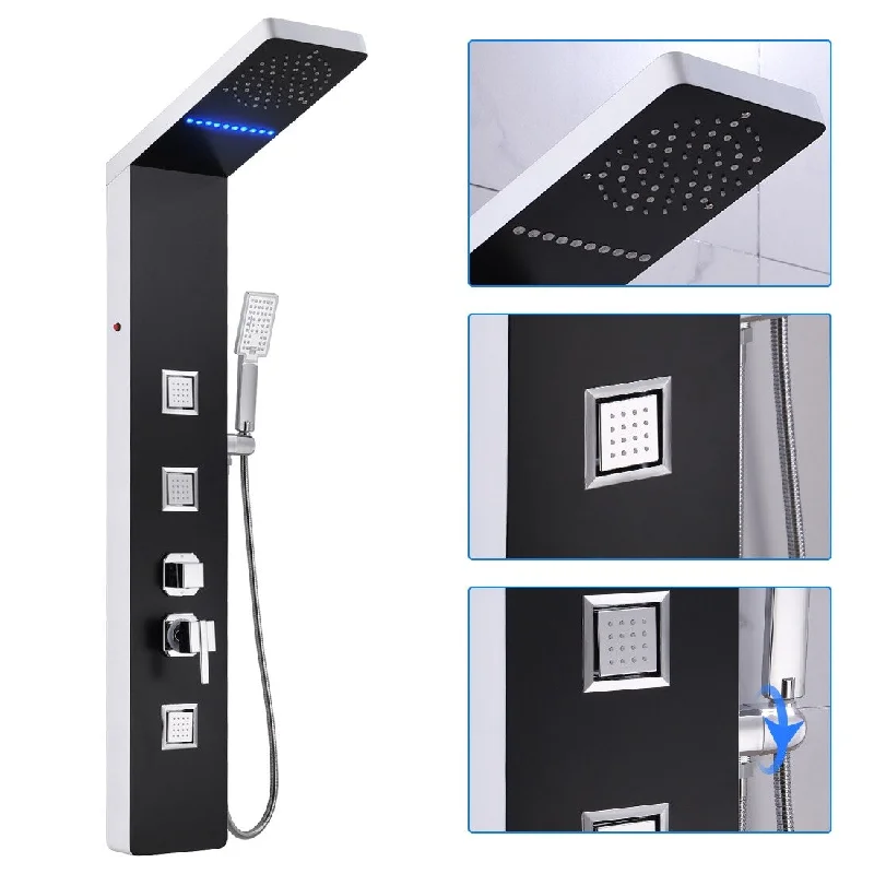 50in. LED Shower Panel Tower System in Silver and Black