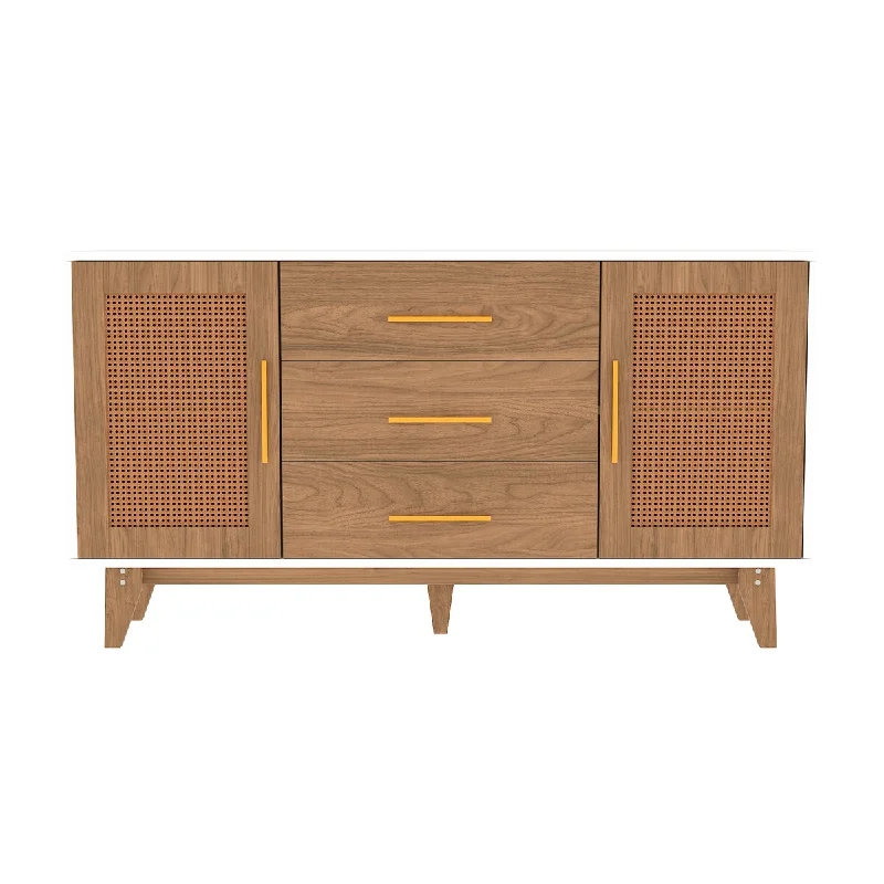 59 Inch Storage Rattan Sideboard with Adjustable Shelves