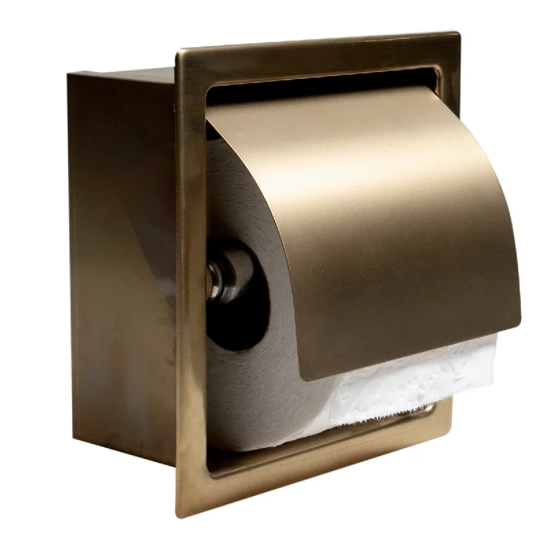 ALFI brand ABTPP77-BG PVD Brushed Gold Stainless Steel Recessed Toilet Paper Holder with Cover