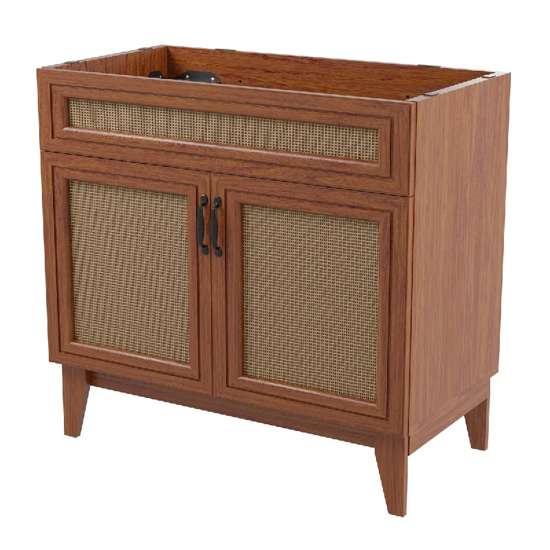 Ancillary Rattan Modern Farmhouse 2-Shelf Bath Vanity Cabinet Only (Sink Basin not Included), by JONATHAN Y