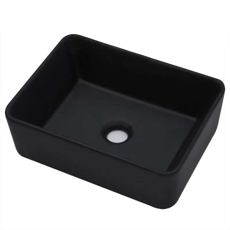 Aurora Decor Single Bowl Rectangle Vessel Bathroom Sink in Black - 16 in. Width