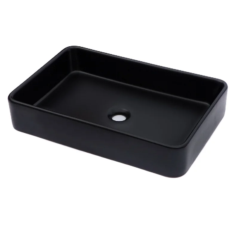 Aurora Decor Single Bowl Rectangle Vessel Bathroom Sink in Black - 24 in. Width