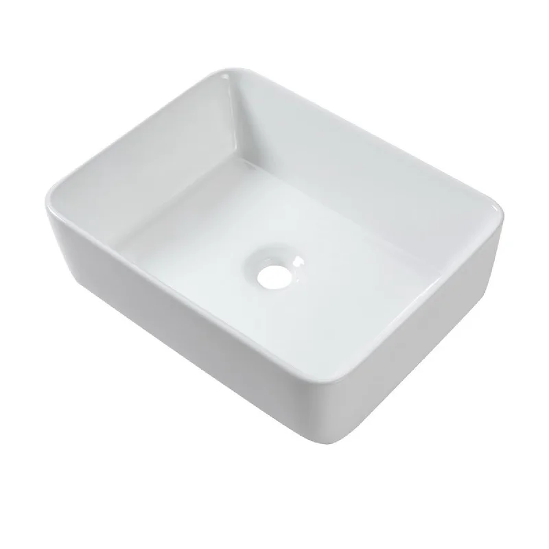 Aurora Decor Single Bowl Rectangle Vessel Bathroom Sink in White - 19 in. Width