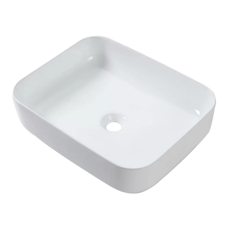 Aurora Decor Single Bowl Rectangle Vessel Bathroom Sink in White - 20 in. Width