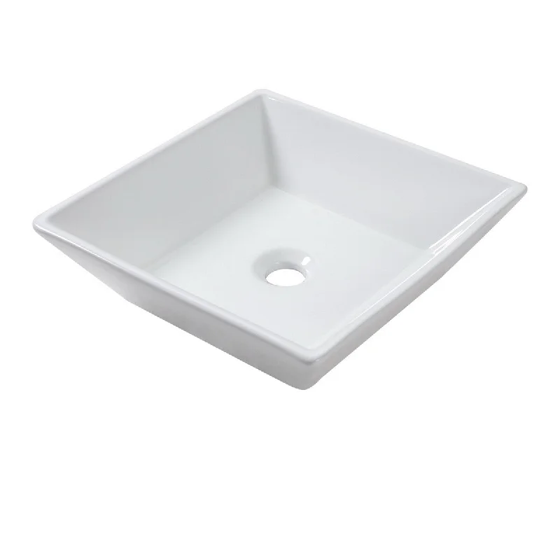 Aurora Decor Single Bowl Square Vessel Bathroom Sink in White - 16 in. Width