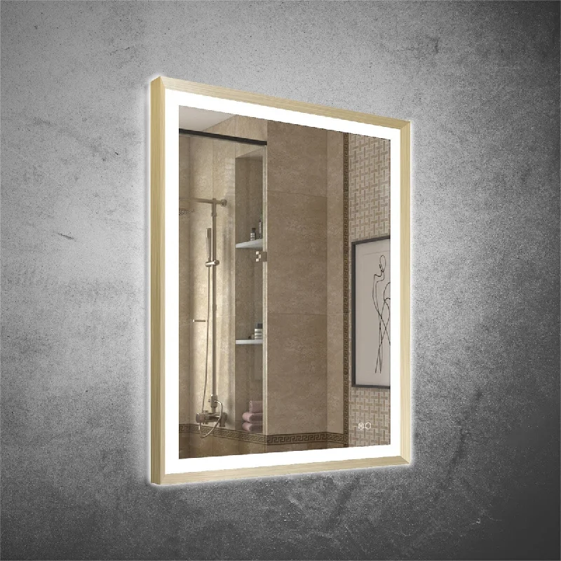 Brushed Gold LED Bathroom Mirror Backlit and Front Lighted Defogger