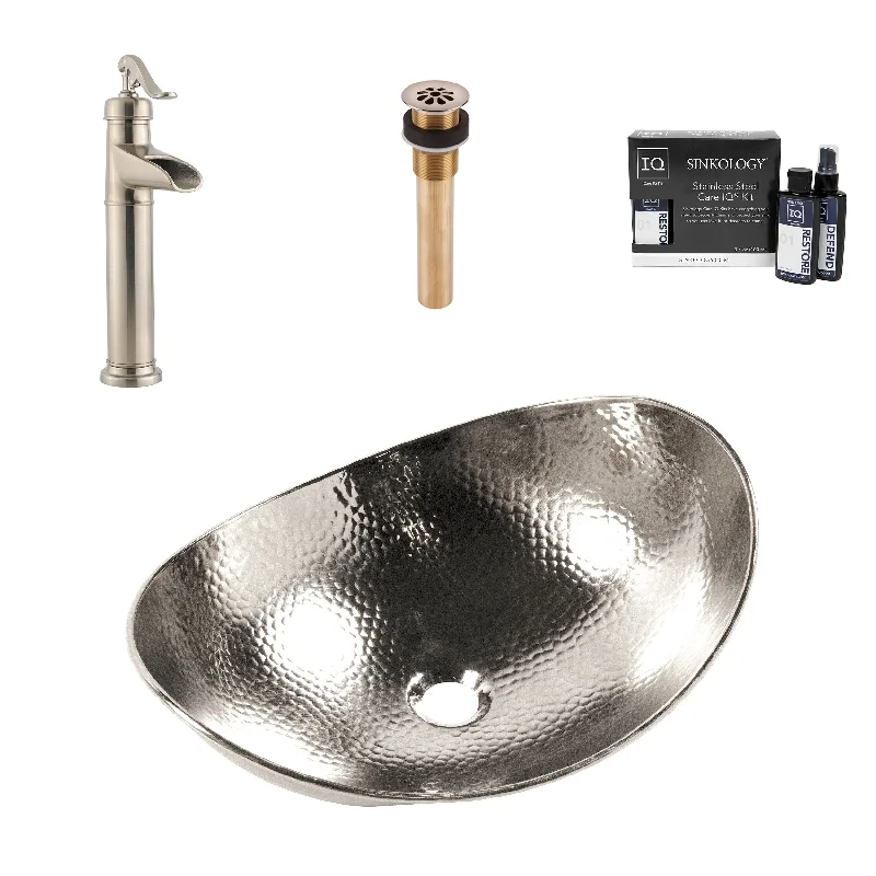 Confucius Nickel 19" Boat Vessel Sink with Ashfield Vessel Faucet Kit