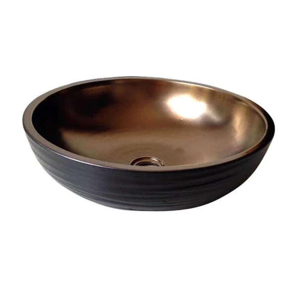 Dawn Ceramic Hand Engraved and Hand-painted Round Vessel Sink - Goldtone Finish/Black Finish - Goldtone Finish/Black Finish