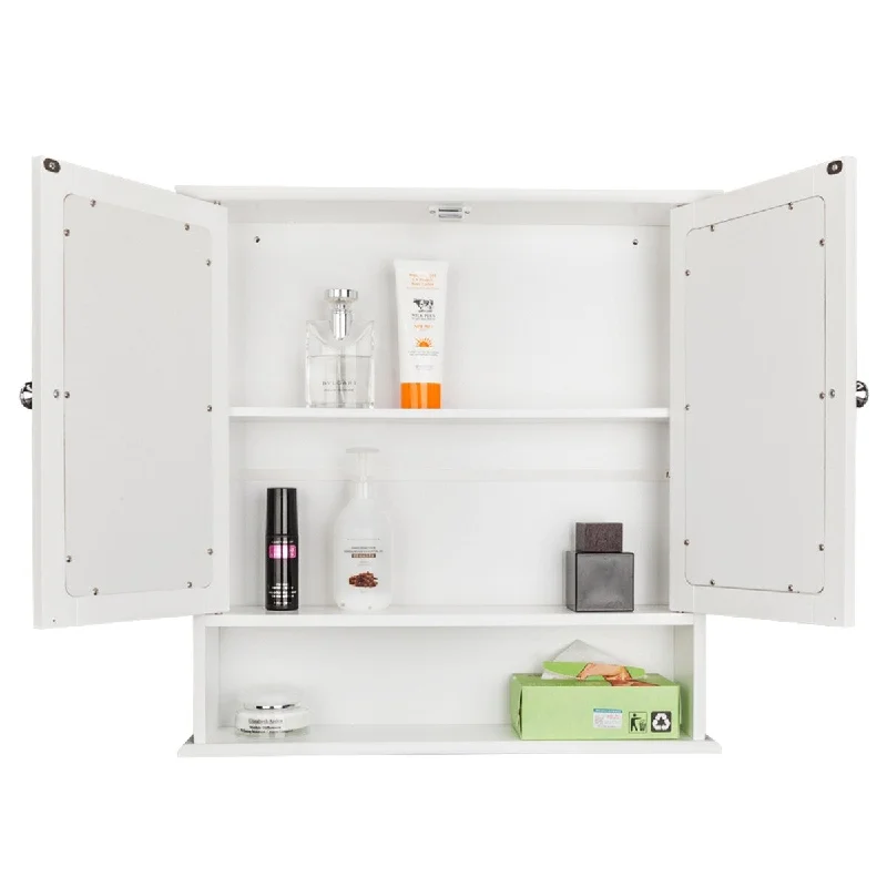 Double Door Mirror Indoor Bathroom Wall Mounted Cabinet Shelf