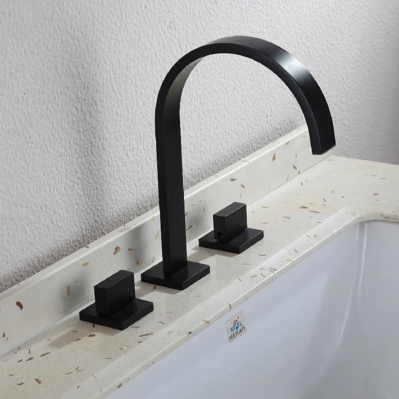 Double Handle Low Arc Bathroom Faucet in Matte Black