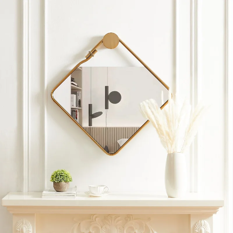 EPOWP Bathroom square wall-mounted metal frame high-definition decorative mirror - Gold