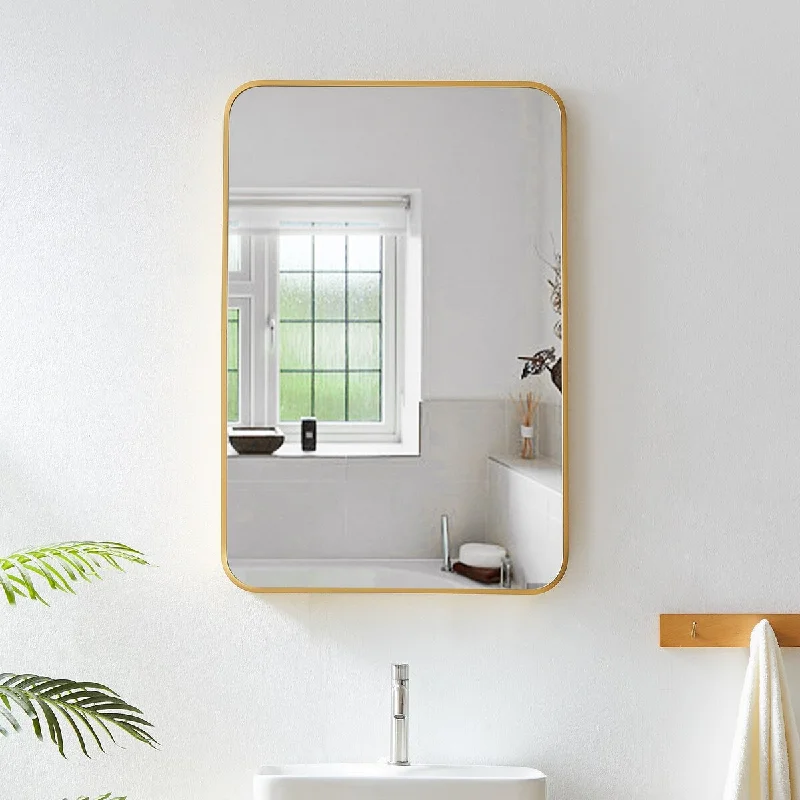 EPOWP Bathroom Square Wall-Mounted Metal Frame High-Definition Mirror - Gold