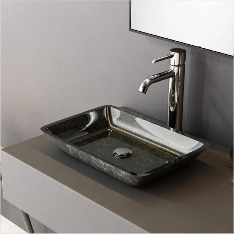 Glass Vessel Bathroom Sinks Modern Tempered Sink, Rectangular Sinks Dark Gray,Top Mount Sinks Above Counter