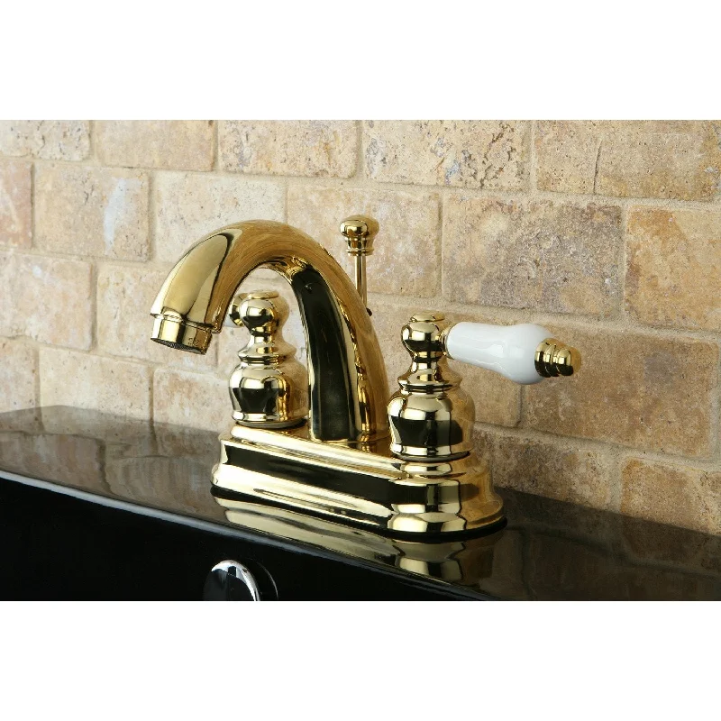 Kingston Polished Brass 2 Handle 4" Centerset Bathroom Faucet w Drain KB5612PL