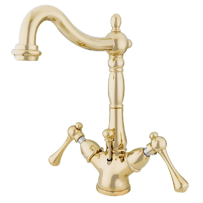 Kingston Polished Brass 2 Handle Single Hole Bathroom Faucet w Drain KS1432BL