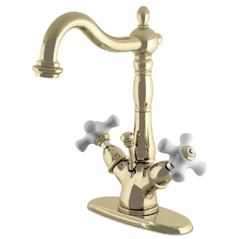 Kingston Polished Brass 2 Handle Single Hole Bathroom Faucet w Drain KS1432PX