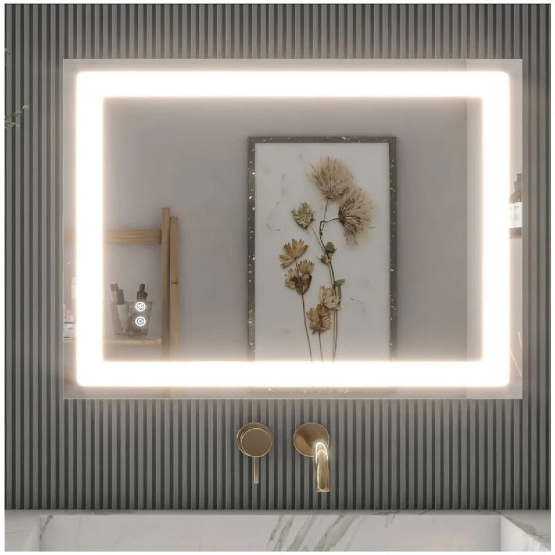 Lighted Mirrors for Bathroom Wall - 28” Silver LED Mirror for Bathroom - Medium