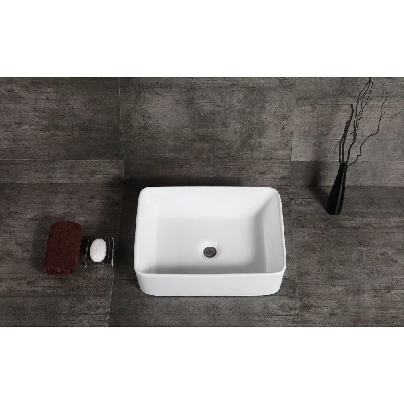 Mia Over the Counter Vessel Ceramic Basin Sink, Glossy White