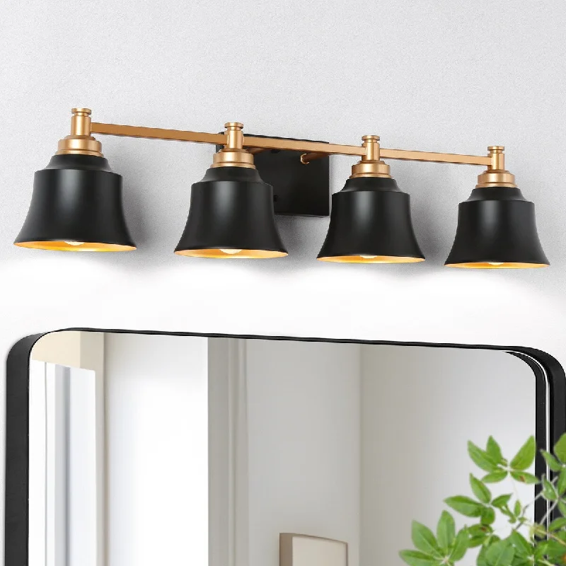 Mid-Century Modern Gold 4-Light Bathroom Vanity Light Transitional Black Metal Wall Sconces - L 30"* W 7.5"* H 7"