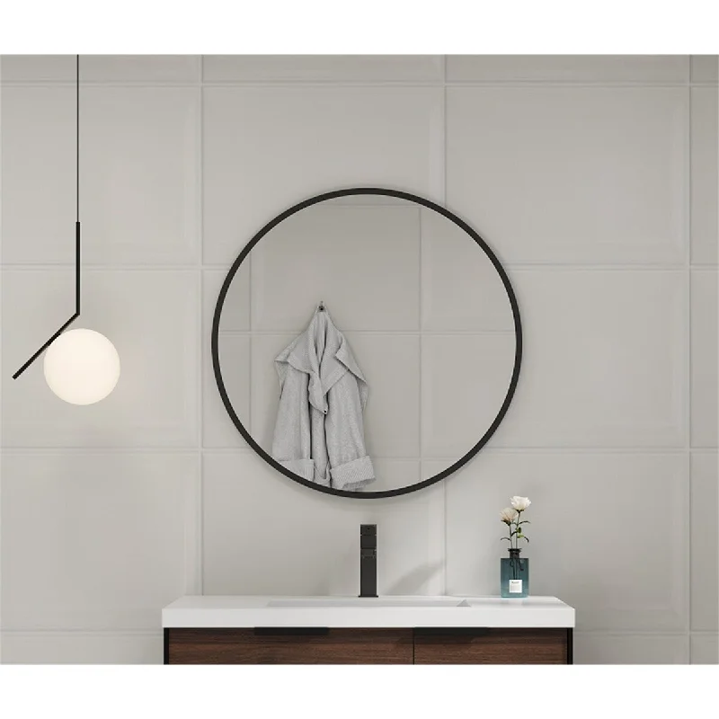 Modern 32" Large Round Black Circular Mirror AL-Alloy Frame Mirror