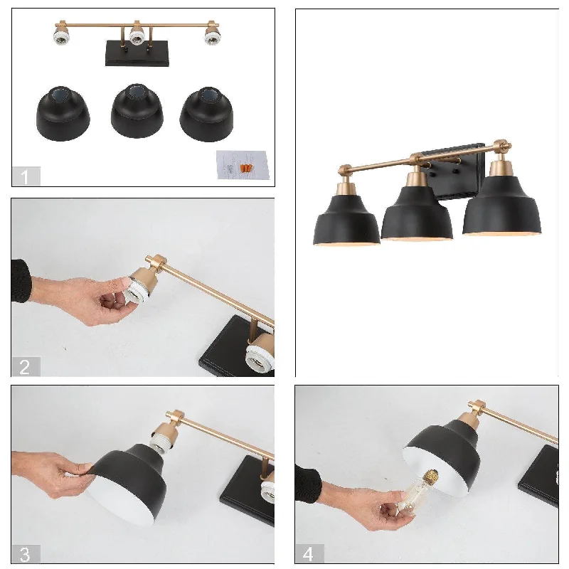 Modern Farmhouse Black Gold 3-Light Bathroom Vanity Lights Dimmable Wall Sconces