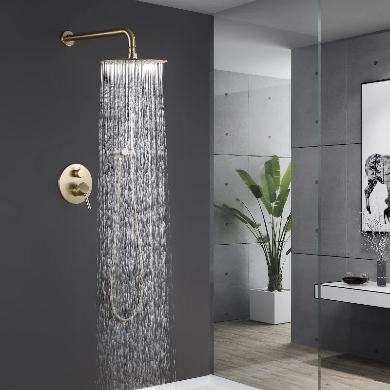 Modern polished chrome wall-mounted rain shower system - 17.32W inches X 12.59D inches X4.92H inches