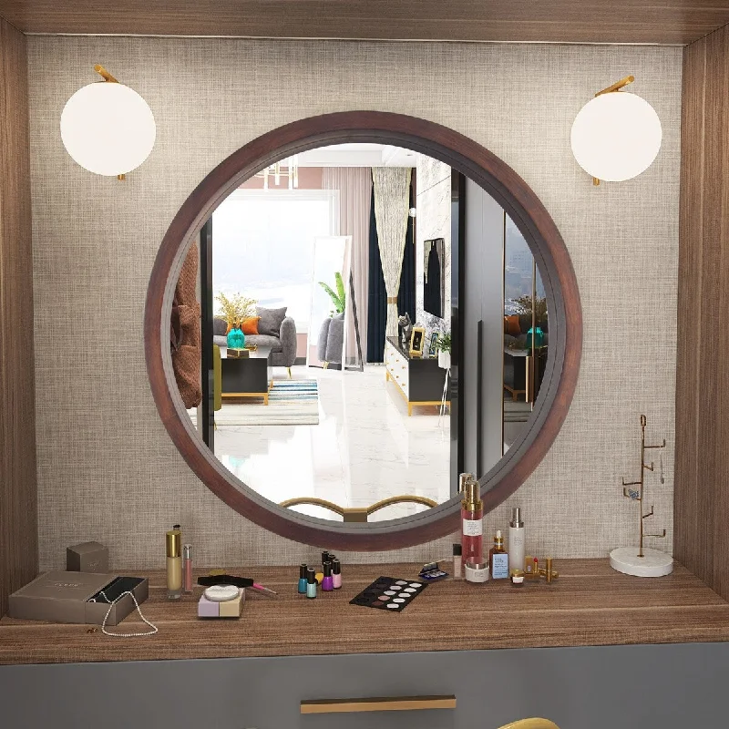 Modern Round Wood Wall Mirror