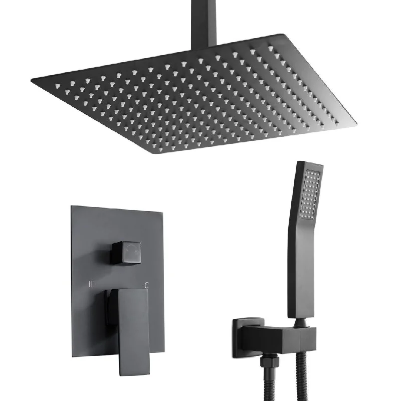 Refurbished 16-Inch Black Rain Shower Head Ceiling-mount Shower System