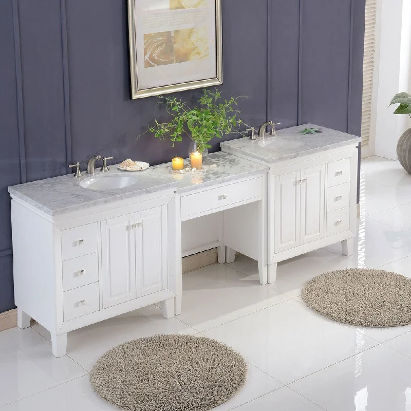 Silkroad Exclusive 103" Transitional Bathroom Vanity Carrara Marble Top Single Sink Cabinet