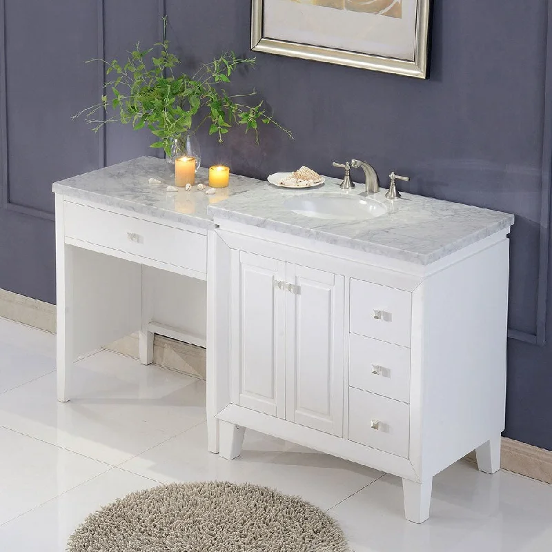 Silkroad Exclusive 67" Transitional Bathroom Vanity Carrara Marble Top Single Sink Cabinet