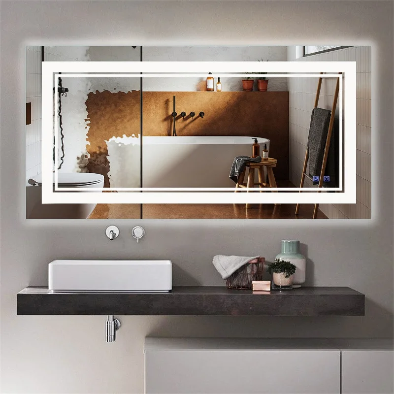 Smart LED Bathroom Mirror Two-Key Mode Dimmable And Anti-Fog LED Light