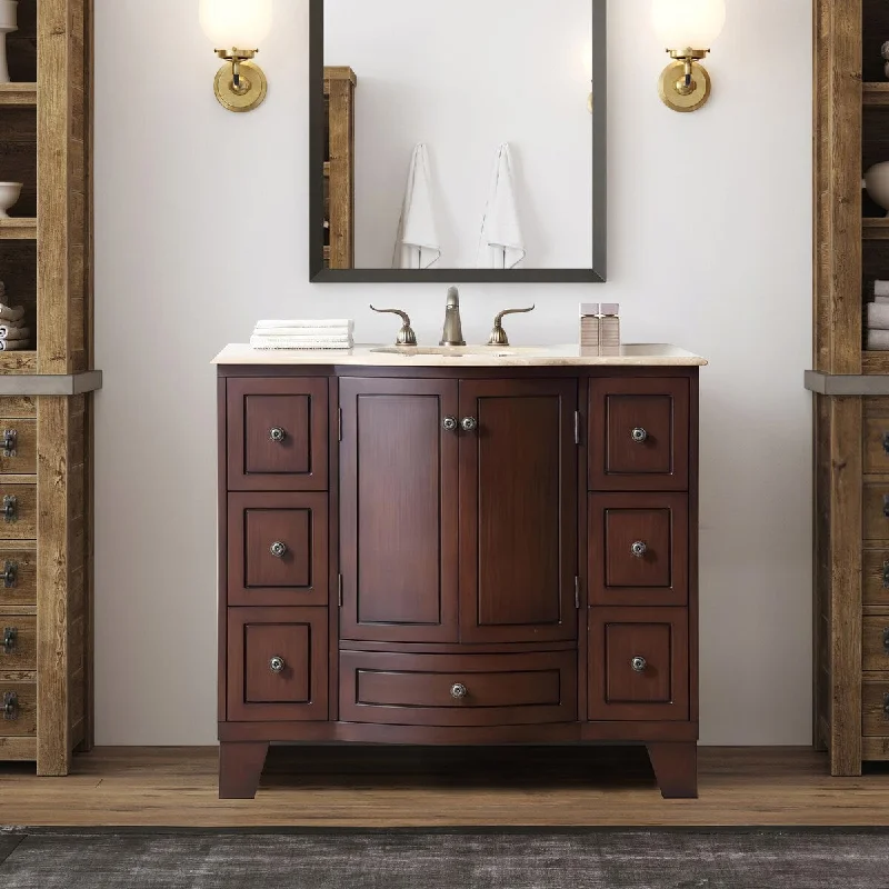 Stufurhome Alandra 40 Inches Dark Cherry Single Sink Bathroom Vanity - 40"L x 22"W x 36"H