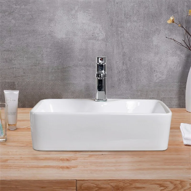 Vessel Bathroom Sink Basin in White Ceramic