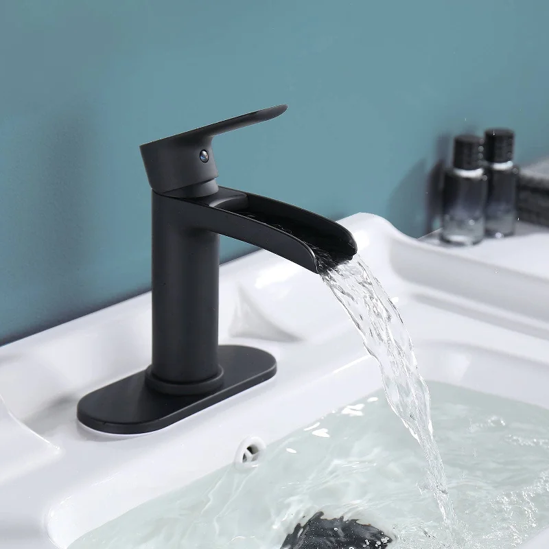 Waterfall Matte Black Bathroom Sink Faucet, Single Hole or 3 Holes faucet for sink