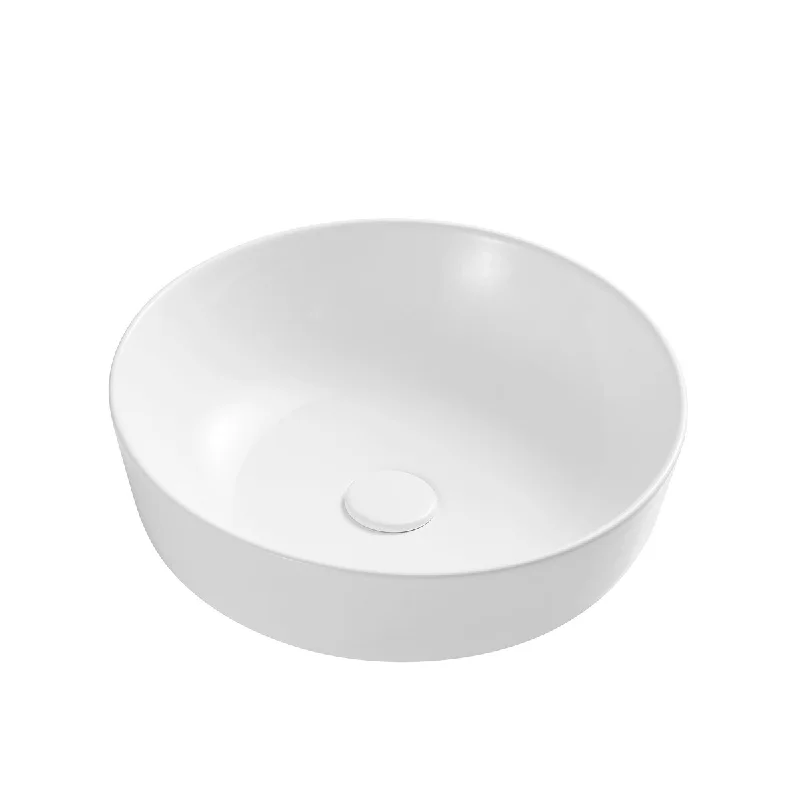 White Round Bathroom Vessel Sink with Ceramic Drain Stopper - 16.54 in. width