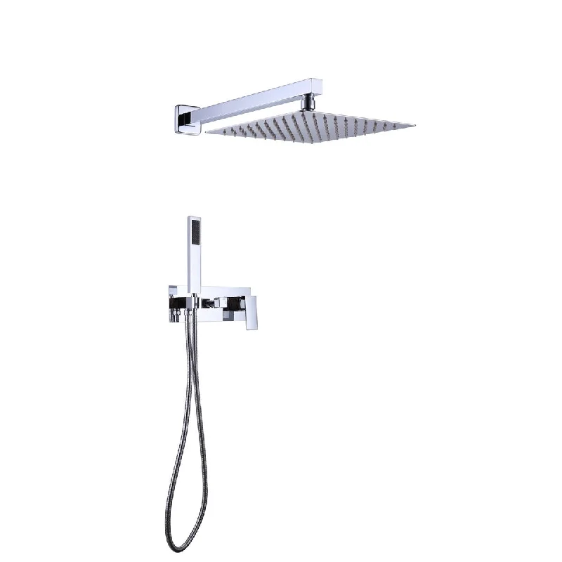 10 Inches Polished Chrome Shower Bathroom Luxury Rain Mixer Shower Combo Set Wall Mounted Rainfall Shower Head System