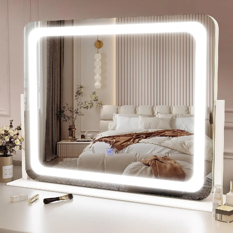 3 Colors Dimmable, Tabletop Mirror for Makeup Desk, 360° Rotation