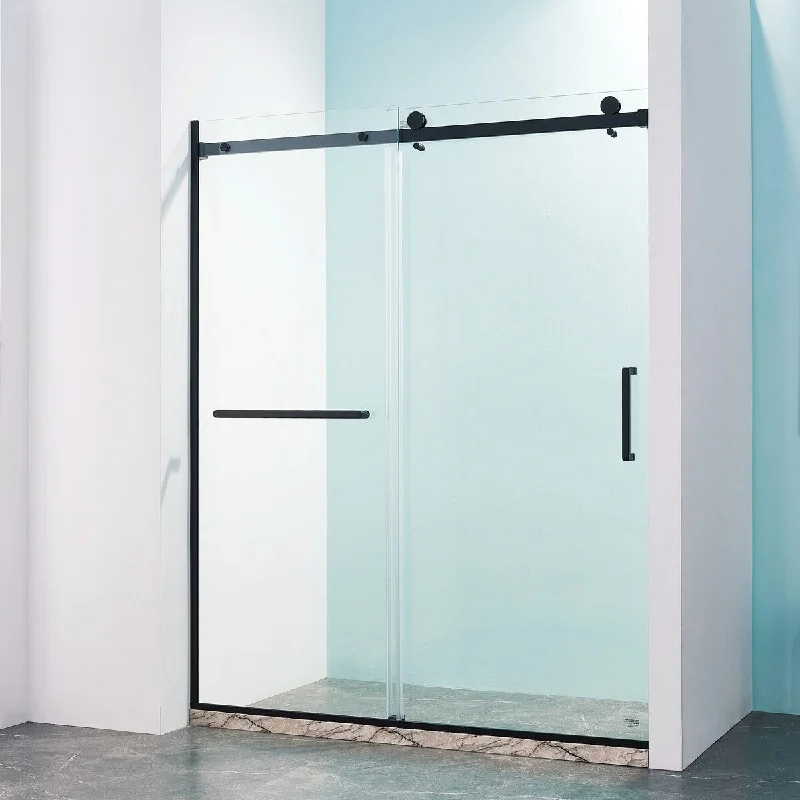 56-60"W x 75"H Semi-Frame Single Sliding Shower Door, 304 Stainless Steel, 5/16 inches (8mm) Thick SGCC Tempered Clear Glass.