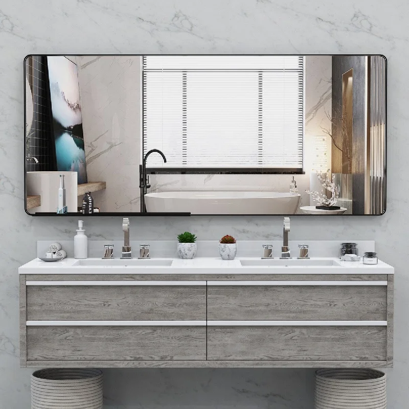 72 inches Rectangular Framed Wall Mounted Bathroom Mirror - 72" x 32"