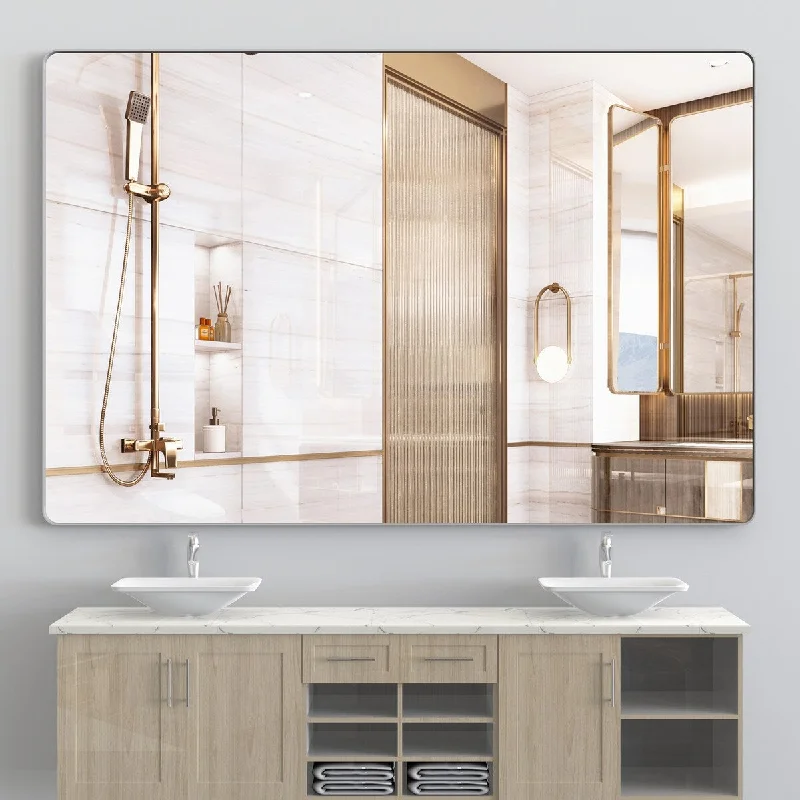 72 inches Rectangular Framed Wall Mounted Bathroom Mirror in Silver - 72" x 48"