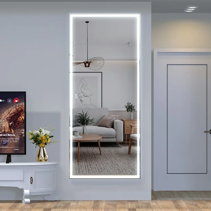 84 inch Rectangular Framed Dimmable Wall Mounted LED Bathroom Mirror in Silver - 84" x 36"