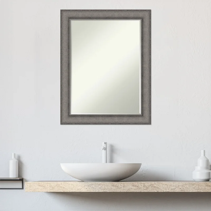 Burnished Concrete Half-Inch-Beveled Wood Bathroom Wall Mirror - Burnished Concrete - Glass Size 18x24